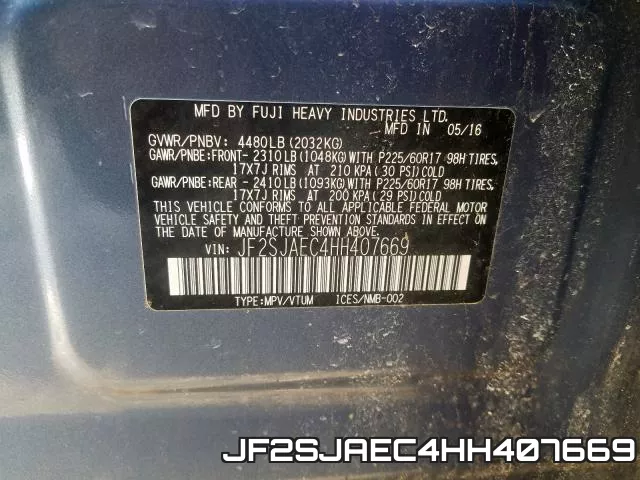 JF2SJAEC4HH407669 фото 2