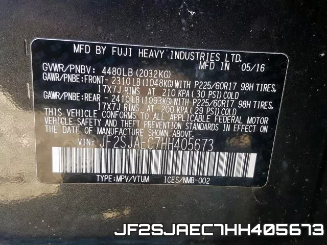 JF2SJAEC7HH405673 фото 2