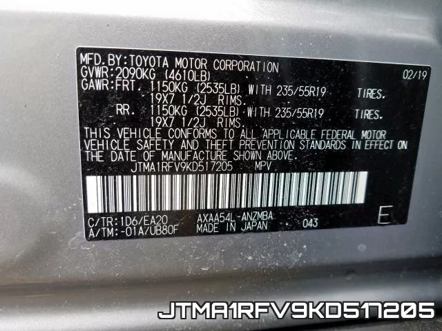 JTMA1RFV9KD517205 фото 2