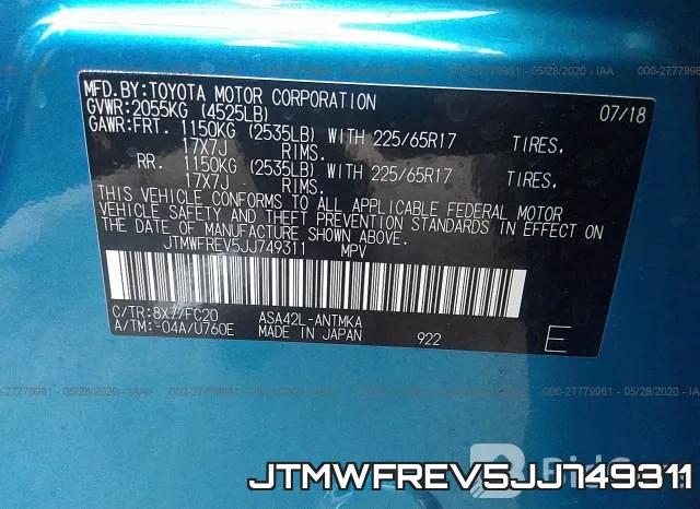 JTMWFREV5JJ749311 фото 10