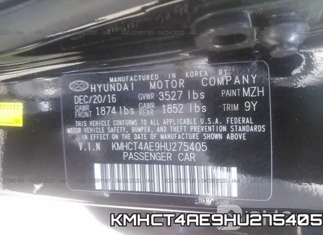 KMHCT4AE9HU275405 фото 10