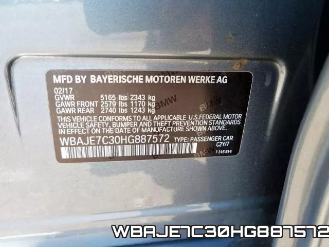 WBAJE7C30HG887572 фото 2