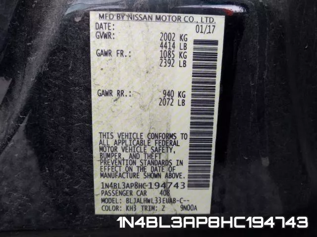 1N4BL3AP8HC194743 фото 2