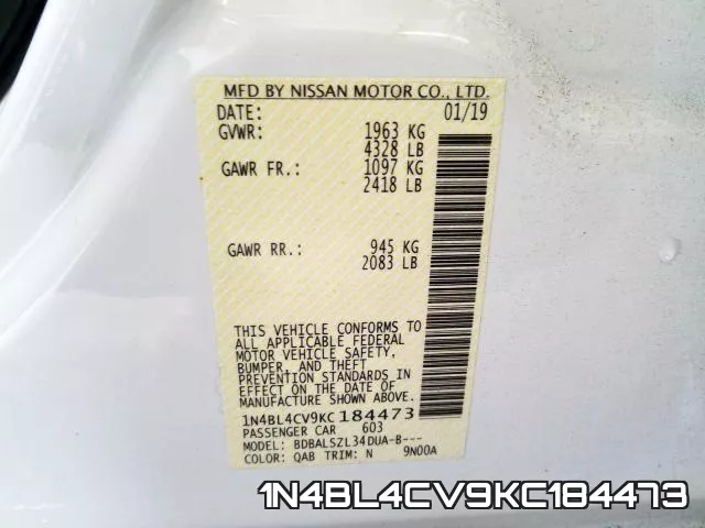 1N4BL4CV9KC184473 фото 2