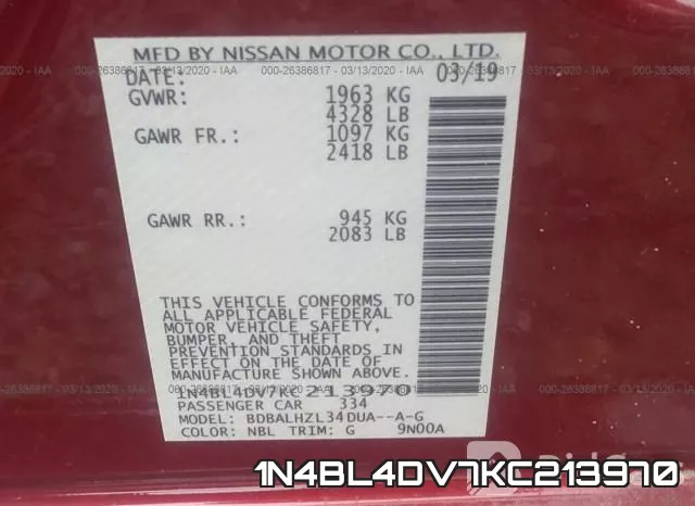 1N4BL4DV7KC213970 фото 10