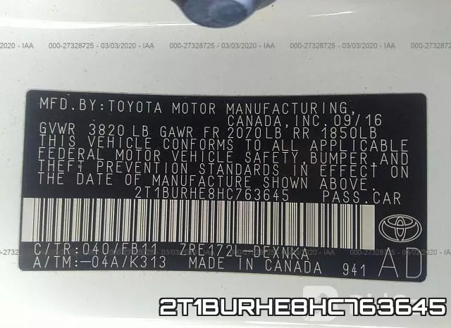 2T1BURHE8HC763645 фото 10