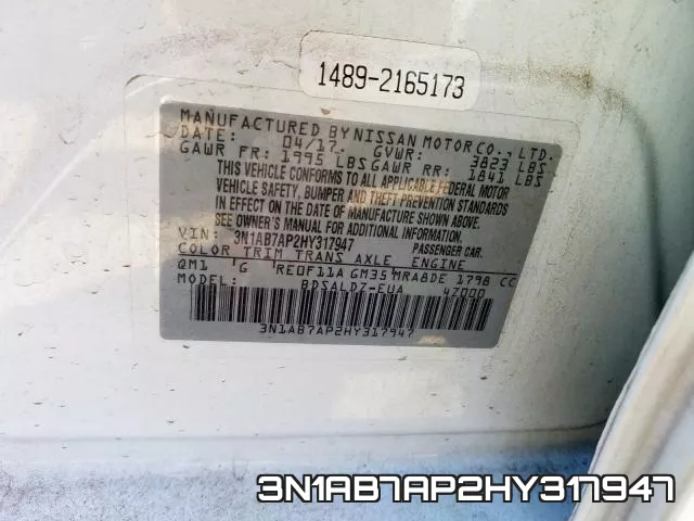 3N1AB7AP2HY317947 фото 2
