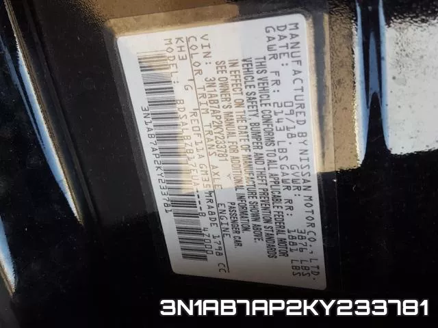 3N1AB7AP2KY233781 фото 2