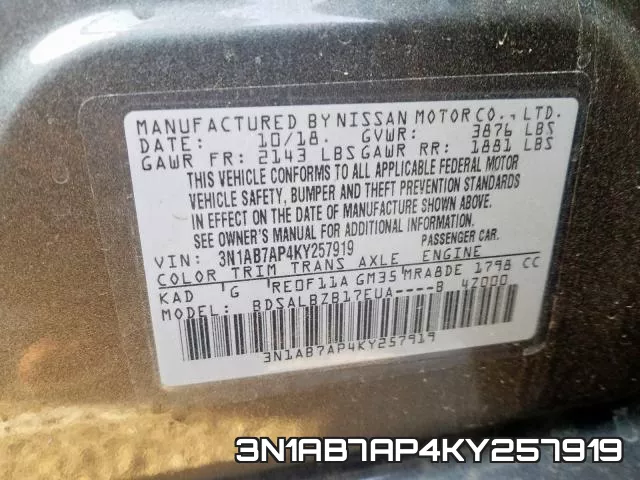 3N1AB7AP4KY257919 фото 2