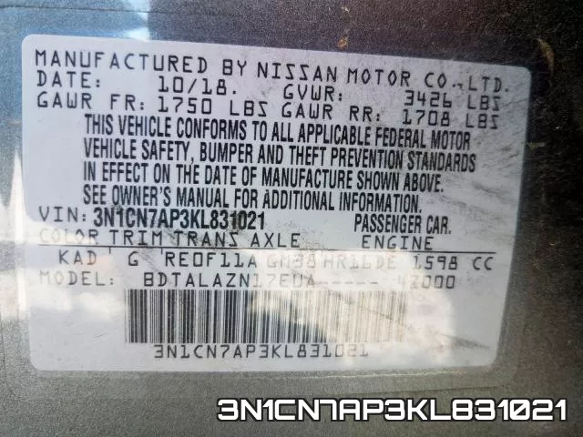 3N1CN7AP3KL831021 фото 2