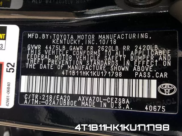 4T1B11HK1KU171798 фото 2