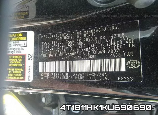 4T1B11HK1KU690690 фото 10
