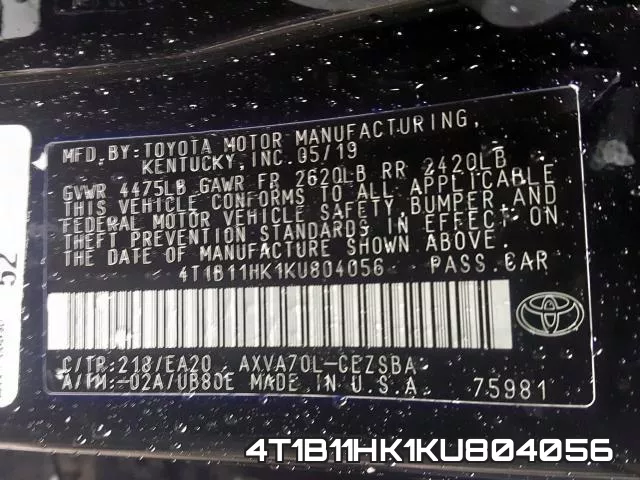 4T1B11HK1KU804056 фото 2