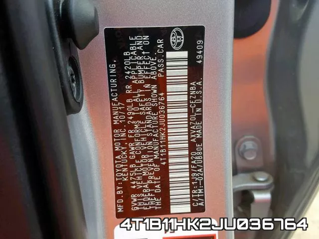 4T1B11HK2JU036764 фото 2