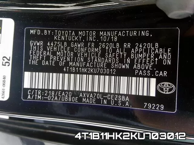 4T1B11HK2KU703012 фото 2