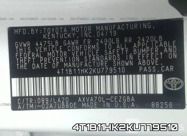 4T1B11HK2KU779510 фото 10