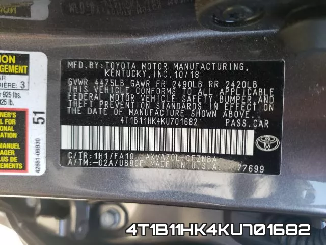 4T1B11HK4KU701682 фото 2