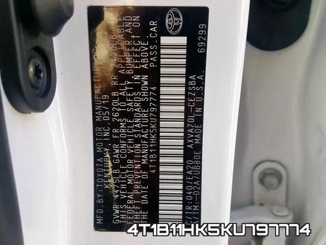 4T1B11HK5KU797774 фото 2