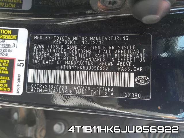 4T1B11HK6JU056922 фото 2