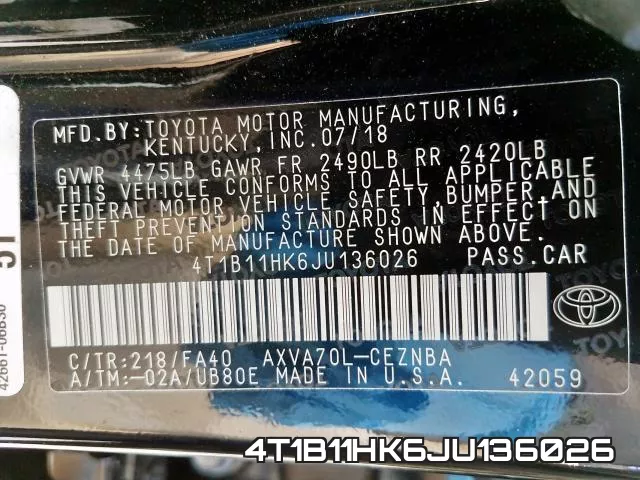 4T1B11HK6JU136026 фото 2