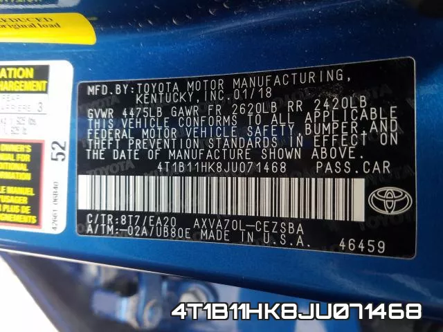 4T1B11HK8JU071468 фото 2