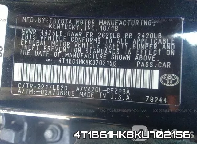 4T1B61HK8KU702156 фото 10