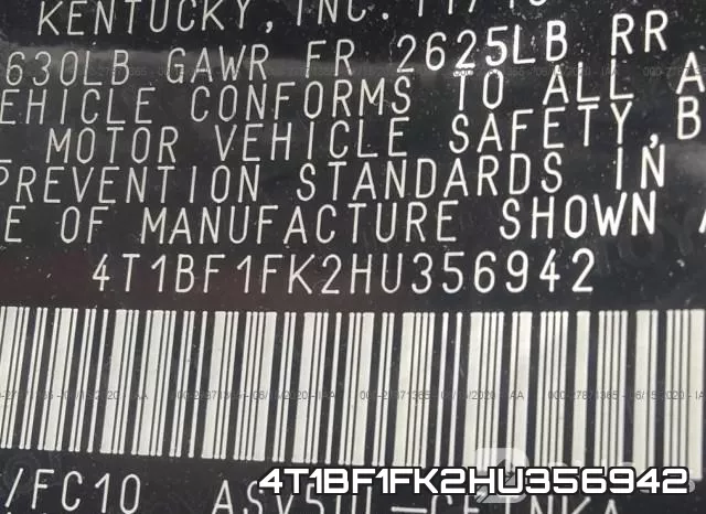 4T1BF1FK2HU356942 фото 10