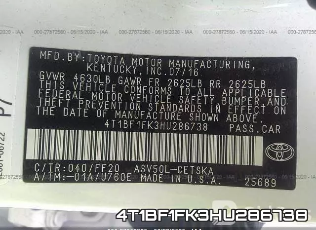 4T1BF1FK3HU286738 фото 9