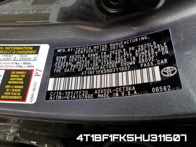 4T1BF1FK5HU311607 фото 2