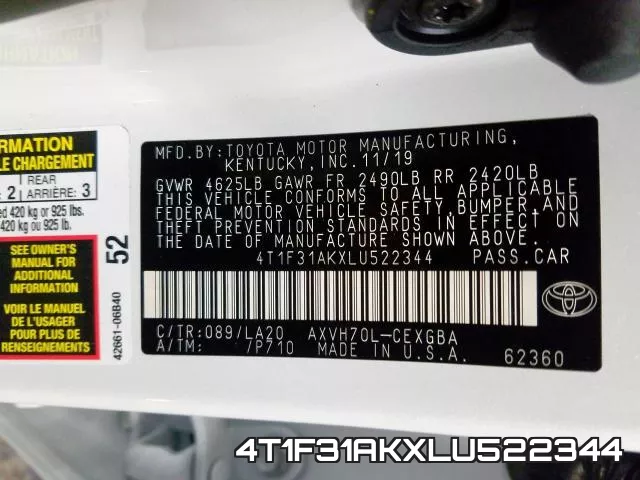 4T1F31AKXLU522344 фото 2