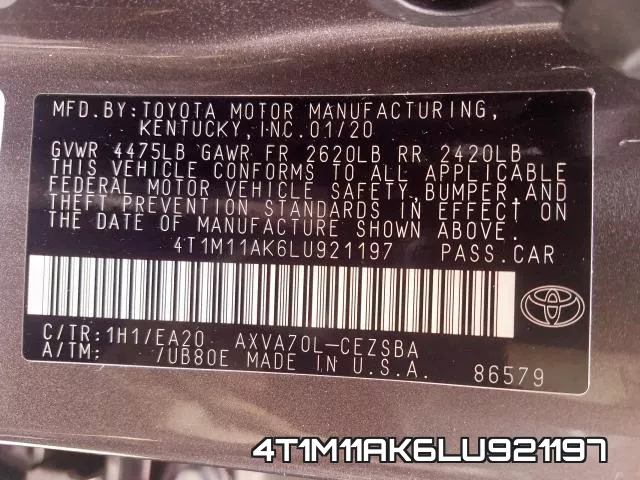 4T1M11AK6LU921197 фото 2