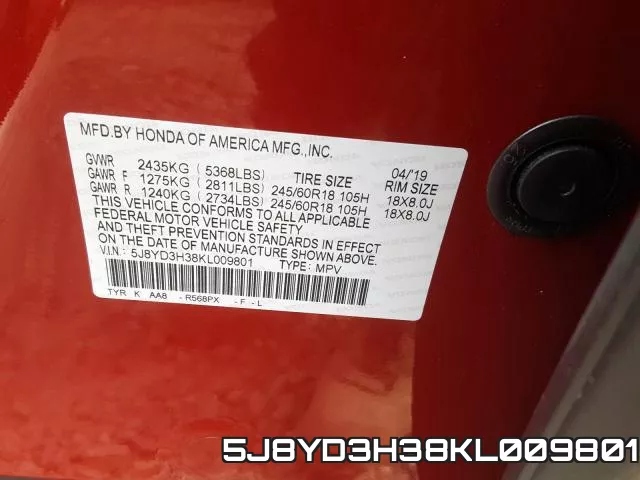 5J8YD3H38KL009801 фото 2