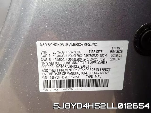 5J8YD4H52LL012654 фото 2