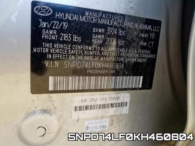 5NPD74LF0KH460804 фото 2