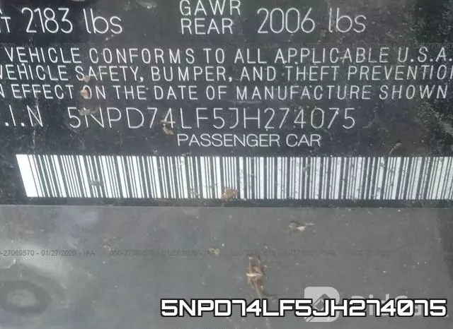 5NPD74LF5JH274075 фото 10