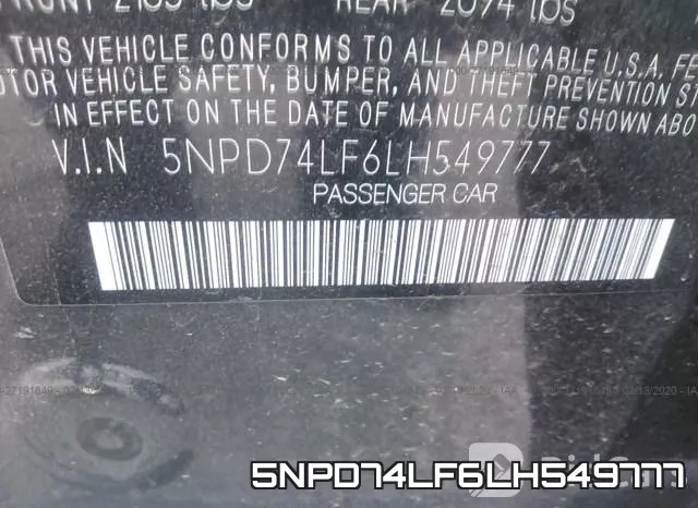 5NPD74LF6LH549777 фото 10