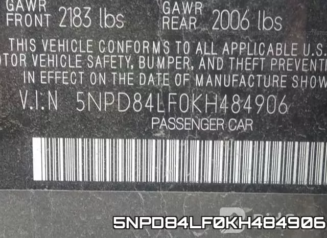 5NPD84LF0KH484906 фото 10