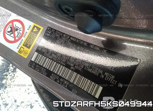 5TDZARFH5KS049944 фото 10