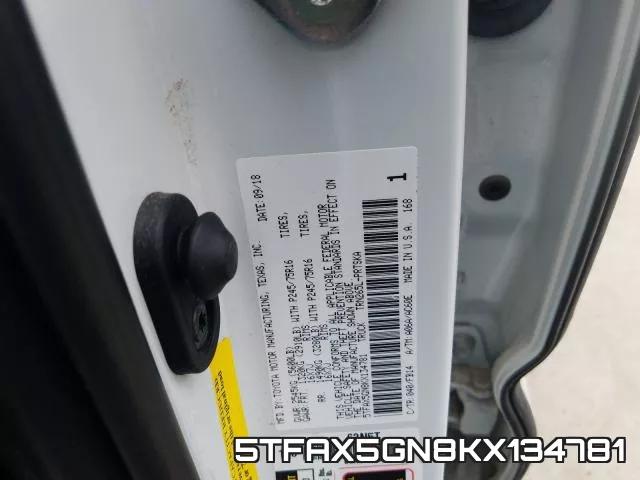 5TFAX5GN8KX134781 фото 2