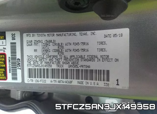 5TFCZ5AN3JX149358 фото 10