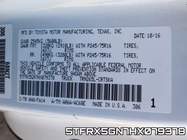 5TFRX5GN7HX079378 фото 2