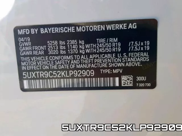 5UXTR9C52KLP92909 фото 2