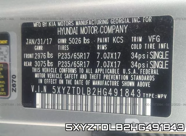 5XYZTDLB2HG491843 фото 10