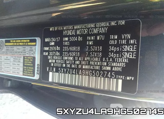 5XYZU4LA9HG502745 фото 10