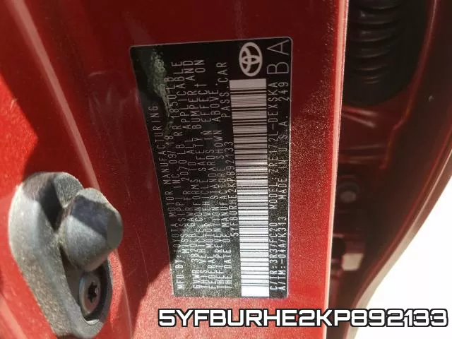 5YFBURHE2KP892133 фото 2