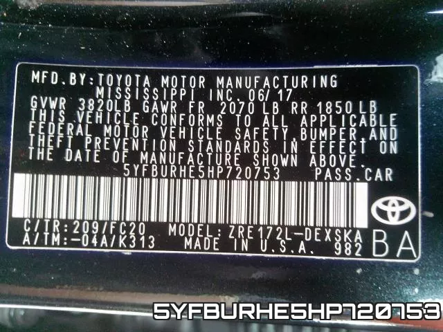 5YFBURHE5HP720753 фото 2