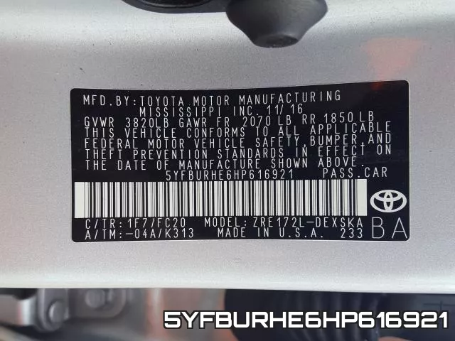 5YFBURHE6HP616921 фото 2