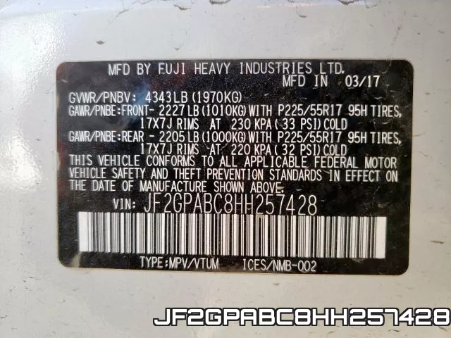 JF2GPABC8HH257428 фото 2