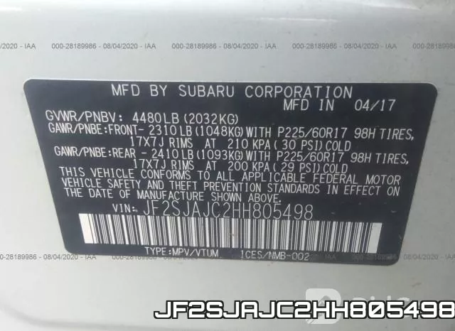 JF2SJAJC2HH805498 фото 10