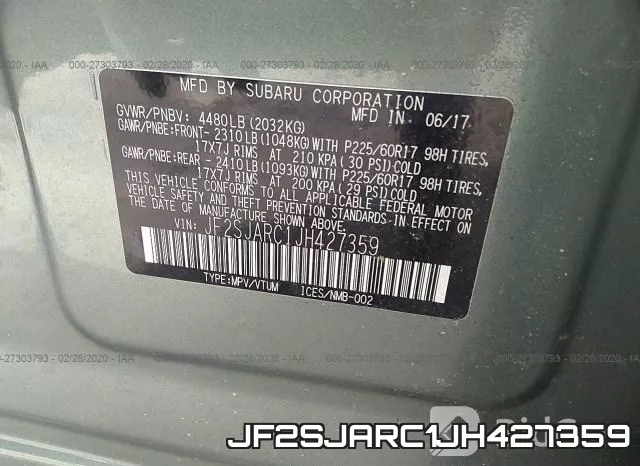 JF2SJARC1JH427359 фото 10